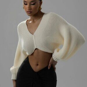 V-Neck Long Sleeve Crop Sweater